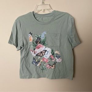 EUC Zoe + liv S mint floral butterfly crop t